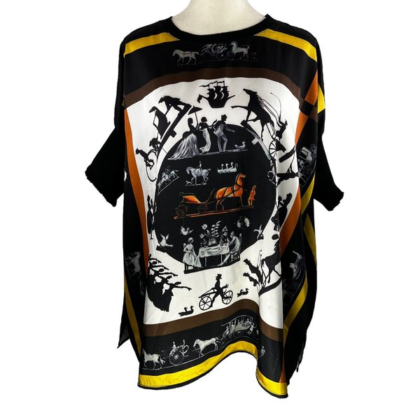 GRACIA Fashion Equestrian-Themed Short Sleeve Boxy Cut Top Blouse Size … - Picture 1 of 9